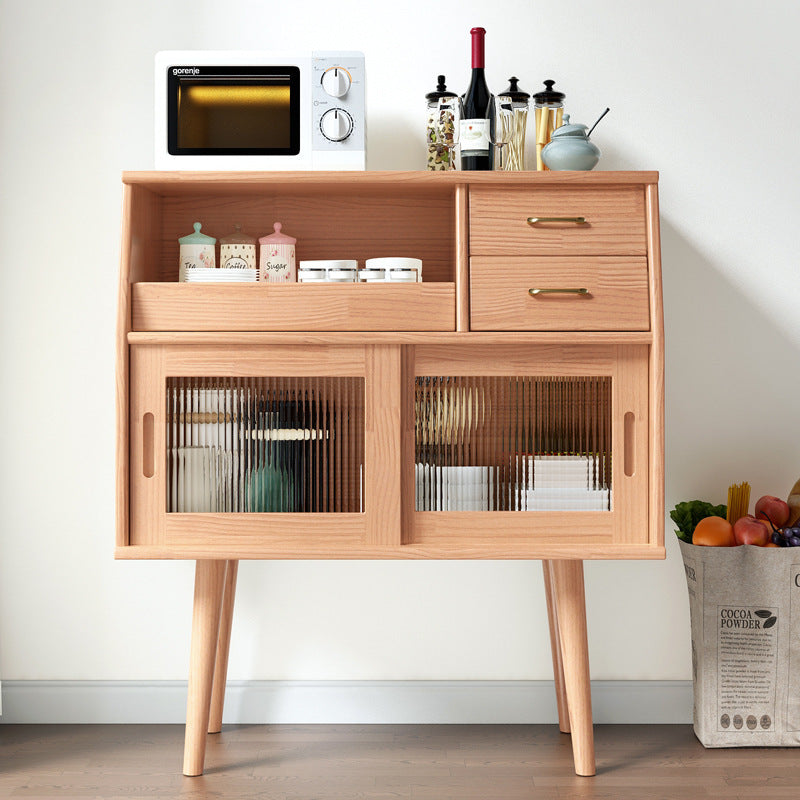 Traditional Japanese Rectangular Solid Wood Sideboard 2-Drawer Storage Cabinets For Dining Room