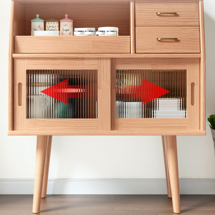 Traditional Japanese Rectangular Solid Wood Sideboard 2-Drawer Storage Cabinets For Dining Room
