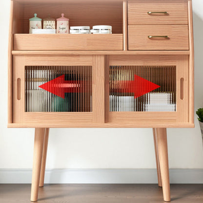 Traditional Japanese Rectangular Solid Wood Sideboard 2-Drawer Storage Cabinets For Dining Room