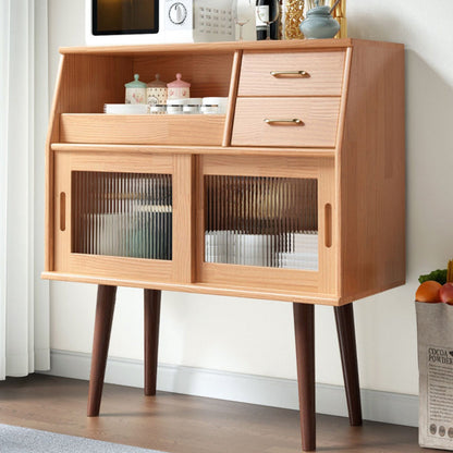 Traditional Japanese Rectangular Solid Wood Sideboard 2-Drawer Storage Cabinets For Dining Room