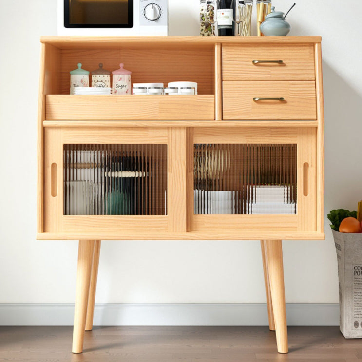Traditional Japanese Rectangular Solid Wood Sideboard 2-Drawer Storage Cabinets For Dining Room