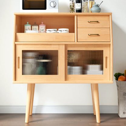 Traditional Japanese Rectangular Solid Wood Sideboard 2-Drawer Storage Cabinets For Dining Room