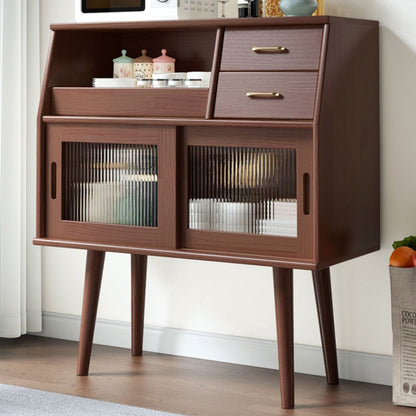 Traditional Japanese Rectangular Solid Wood Sideboard 2-Drawer Storage Cabinets For Dining Room