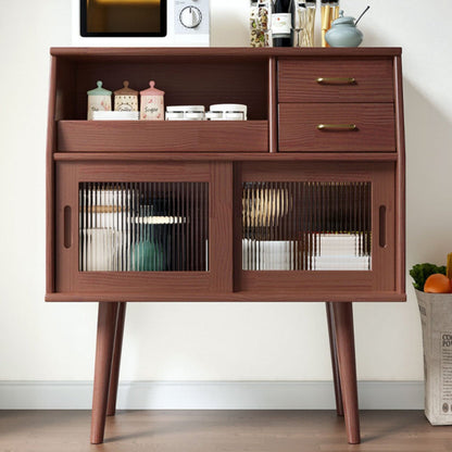 Traditional Japanese Rectangular Solid Wood Sideboard 2-Drawer Storage Cabinets For Dining Room
