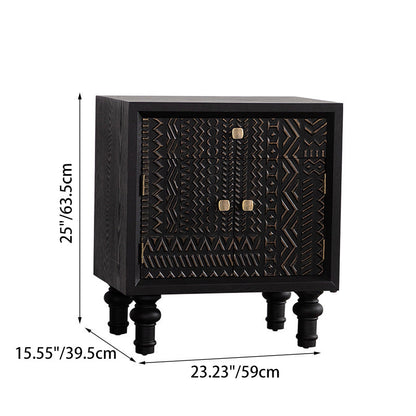 Traditional Farmhouse Geometric Cube Carved Pattern Solid Wood Nightstand Drawer Storage Cabinet For Bedroom