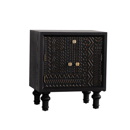 Traditional Farmhouse Geometric Cube Carved Pattern Solid Wood Nightstand Drawer Storage Cabinet For Bedroom