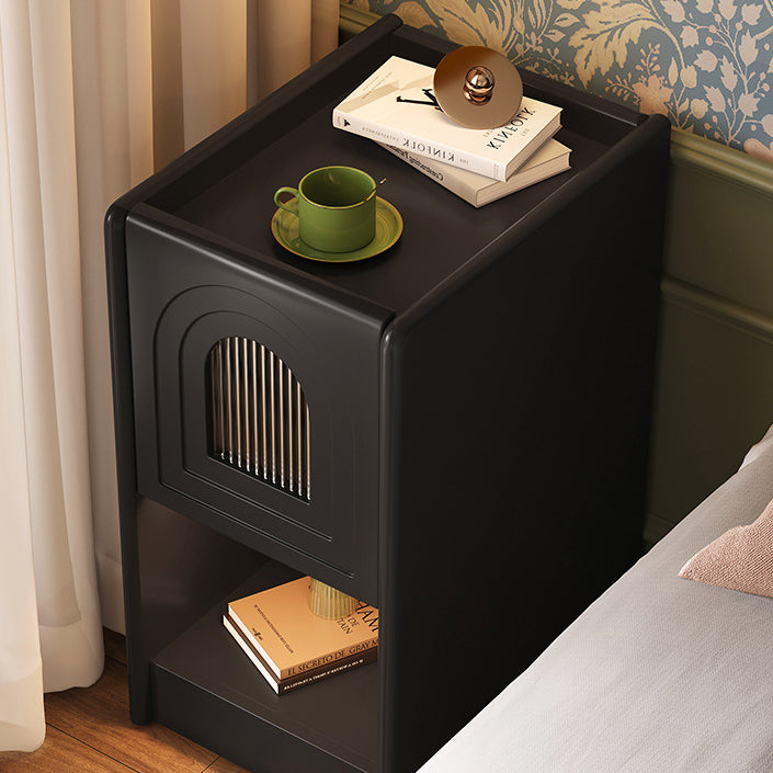 Traditional Vintage Rectangular Solid Wood Nightstand 1-Drawer Storage Cabinet For Bedroom