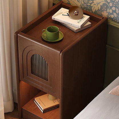 Traditional Vintage Rectangular Solid Wood Nightstand 1-Drawer Storage Cabinet For Bedroom