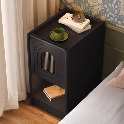 Traditional Vintage Rectangular Solid Wood Nightstand 1-Drawer Storage Cabinet For Bedroom