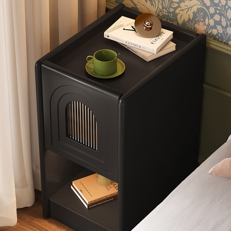 Traditional Vintage Rectangular Solid Wood Nightstand 1-Drawer Storage Cabinet For Bedroom