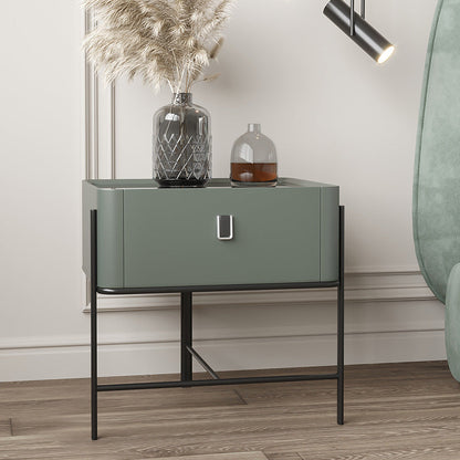 Modern Minimalist Geometric Square Glass Top Solid Wood Nightstand 1-Drawer For Bedroom