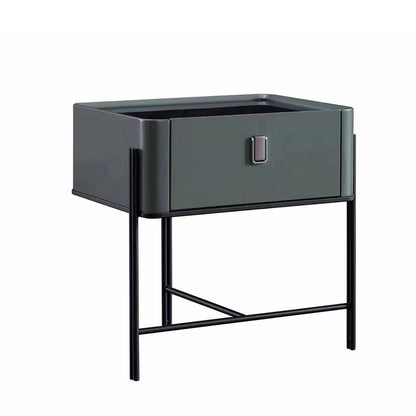 Modern Minimalist Geometric Square Glass Top Solid Wood Nightstand 1-Drawer For Bedroom