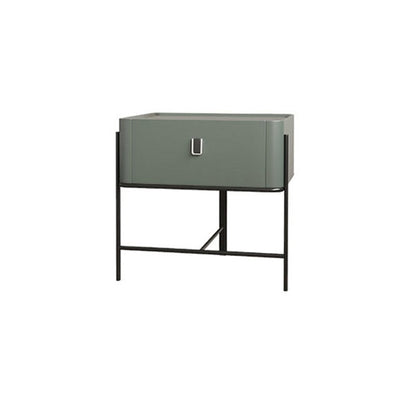Modern Minimalist Geometric Square Glass Top Solid Wood Nightstand 1-Drawer For Bedroom