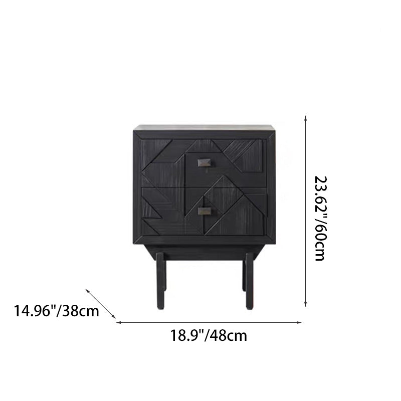 Traditional French Solid Wood Cube Nightstand 2-Drawer For Bedroom