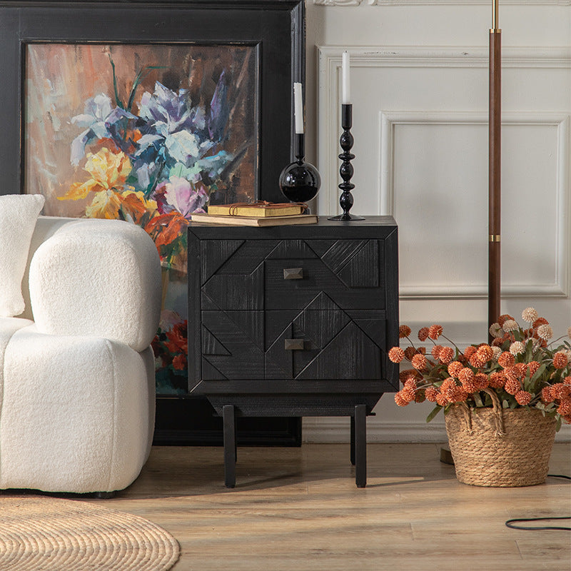 Traditional French Solid Wood Cube Nightstand 2-Drawer For Bedroom