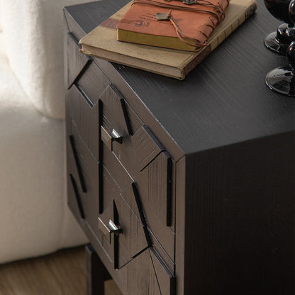 Traditional French Solid Wood Cube Nightstand 2-Drawer For Bedroom