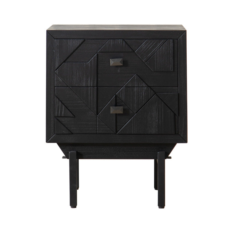 Traditional French Solid Wood Cube Nightstand 2-Drawer For Bedroom