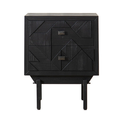 Traditional French Solid Wood Cube Nightstand 2-Drawer For Bedroom