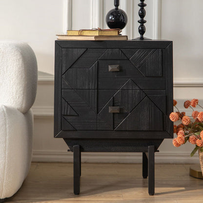 Traditional French Solid Wood Cube Nightstand 2-Drawer For Bedroom