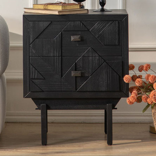 Traditional French Solid Wood Cube Nightstand 2-Drawer For Bedroom