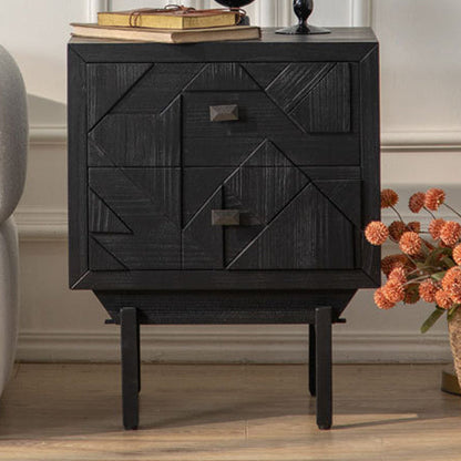 Traditional French Solid Wood Cube Nightstand 2-Drawer For Bedroom