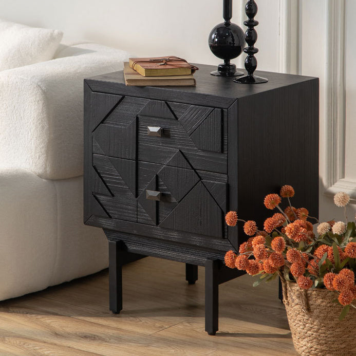 Traditional French Solid Wood Cube Nightstand 2-Drawer For Bedroom
