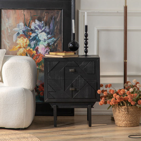 Traditional French Solid Wood Cube Nightstand 2-Drawer For Bedroom