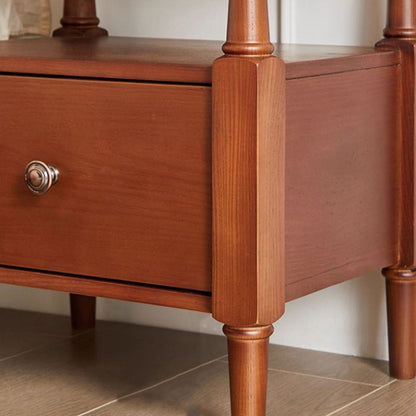 Traditional Vintage Square Solid Wood Nightstand 2-Tier Storage Drawer For Bedroom