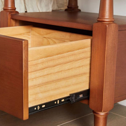 Traditional Vintage Square Solid Wood Nightstand 2-Tier Storage Drawer For Bedroom