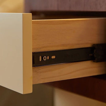 Contemporary Nordic Rounded Square MDF Top Solid Wood Base Nightstand 1-Drawer For Bedroom
