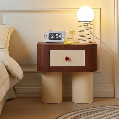 Contemporary Nordic Rounded Square MDF Top Solid Wood Base Nightstand 1-Drawer For Bedroom