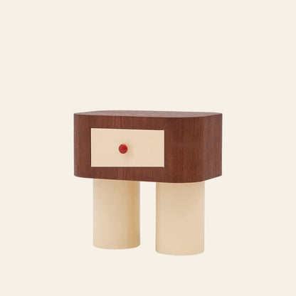 Contemporary Nordic Rounded Square MDF Top Solid Wood Base Nightstand 1-Drawer For Bedroom