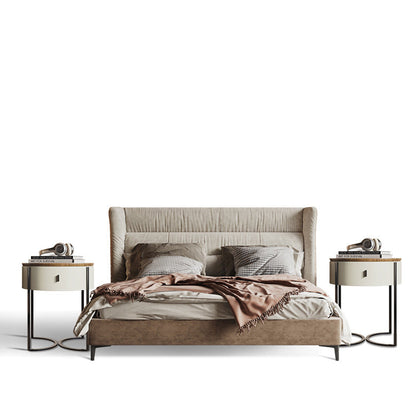 Contemporary Nordic Solid Wood Round Top Iron Nightstand 1-Drawer For Bedroom