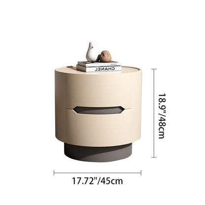 Contemporary Nordic Solid Wood Round Top Nightstand 2-Drawer Storage Cabinet For Bedroom