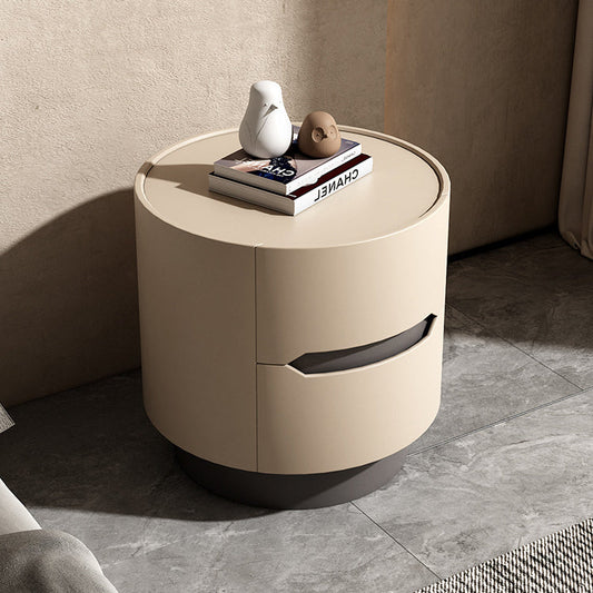 Contemporary Nordic Solid Wood Round Top Nightstand 2-Drawer Storage Cabinet For Bedroom
