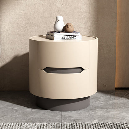 Contemporary Nordic Solid Wood Round Top Nightstand 2-Drawer Storage Cabinet For Bedroom
