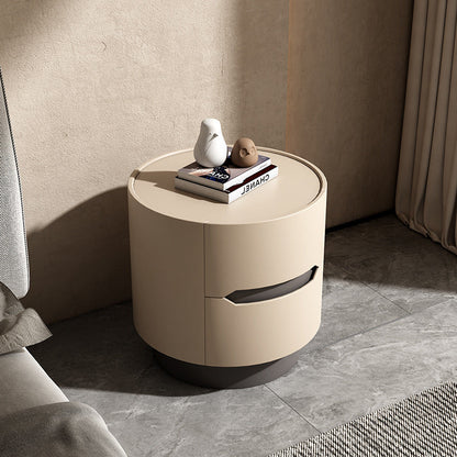 Contemporary Nordic Solid Wood Round Top Nightstand 2-Drawer Storage Cabinet For Bedroom