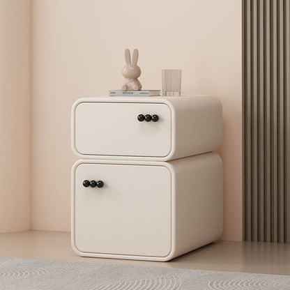 Contemporary Scandinavian Rectangular Solid Wood Microfiber Leather Veneered Nightstand 2-Drawer For Bedroom