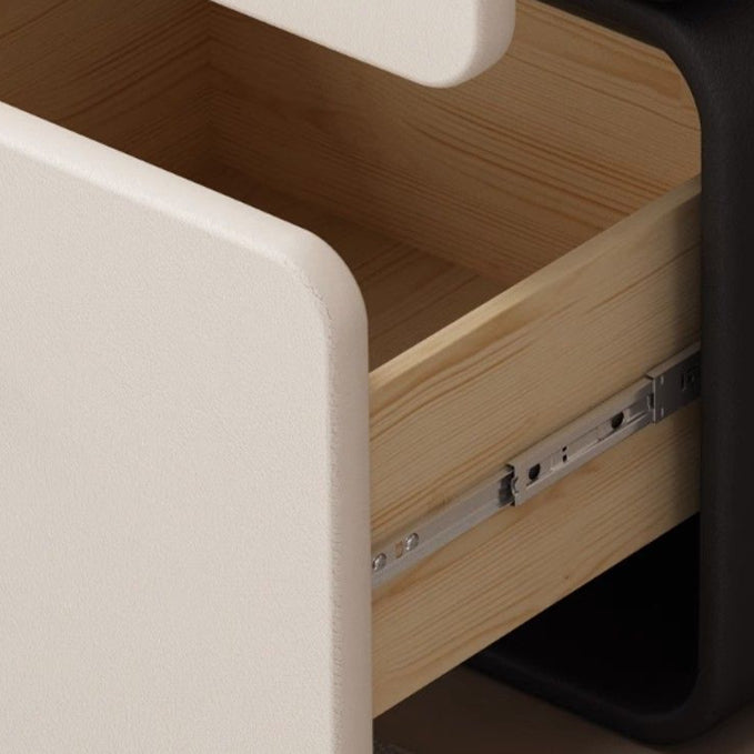 Contemporary Scandinavian Rectangular Solid Wood Microfiber Leather Veneered Nightstand 2-Drawer For Bedroom