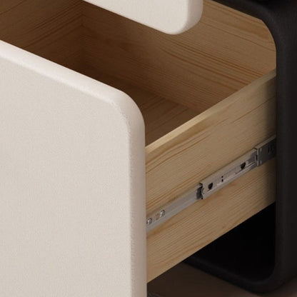 Contemporary Scandinavian Rectangular Solid Wood Microfiber Leather Veneered Nightstand 2-Drawer For Bedroom