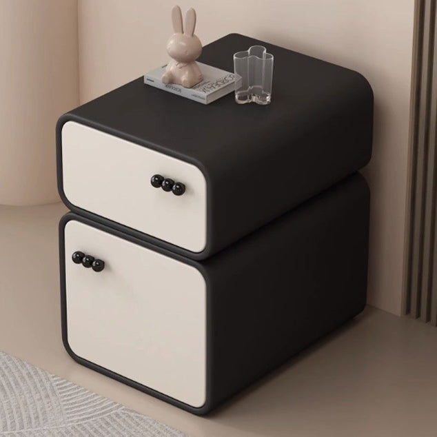 Contemporary Scandinavian Rectangular Solid Wood Microfiber Leather Veneered Nightstand 2-Drawer For Bedroom