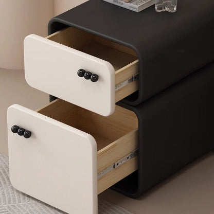 Contemporary Scandinavian Rectangular Solid Wood Microfiber Leather Veneered Nightstand 2-Drawer For Bedroom