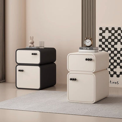 Contemporary Scandinavian Rectangular Solid Wood Microfiber Leather Veneered Nightstand 2-Drawer For Bedroom