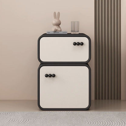 Contemporary Scandinavian Rectangular Solid Wood Microfiber Leather Veneered Nightstand 2-Drawer For Bedroom