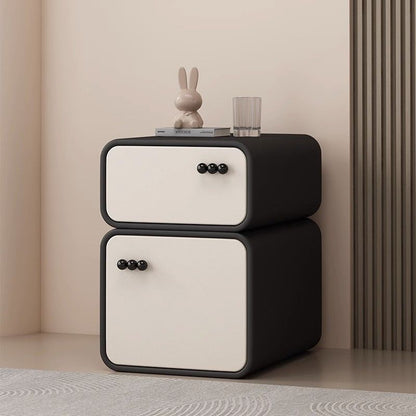 Contemporary Scandinavian Rectangular Solid Wood Microfiber Leather Veneered Nightstand 2-Drawer For Bedroom