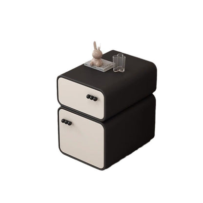 Contemporary Scandinavian Rectangular Solid Wood Microfiber Leather Veneered Nightstand 2-Drawer For Bedroom