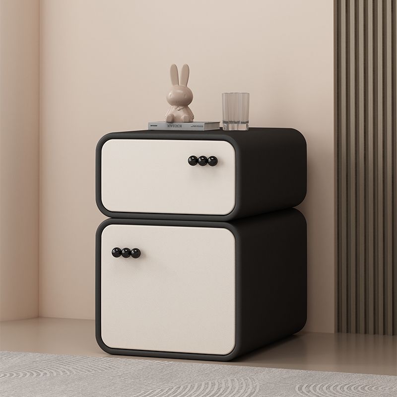 Contemporary Scandinavian Rectangular Solid Wood Microfiber Leather Veneered Nightstand 2-Drawer For Bedroom