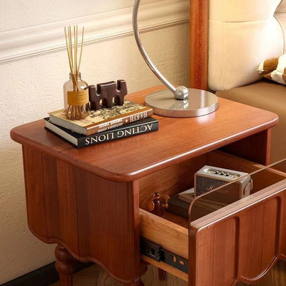 Traditional French Rectangular Solid Wood Top Nightstand Storage Drawer For Bedroom