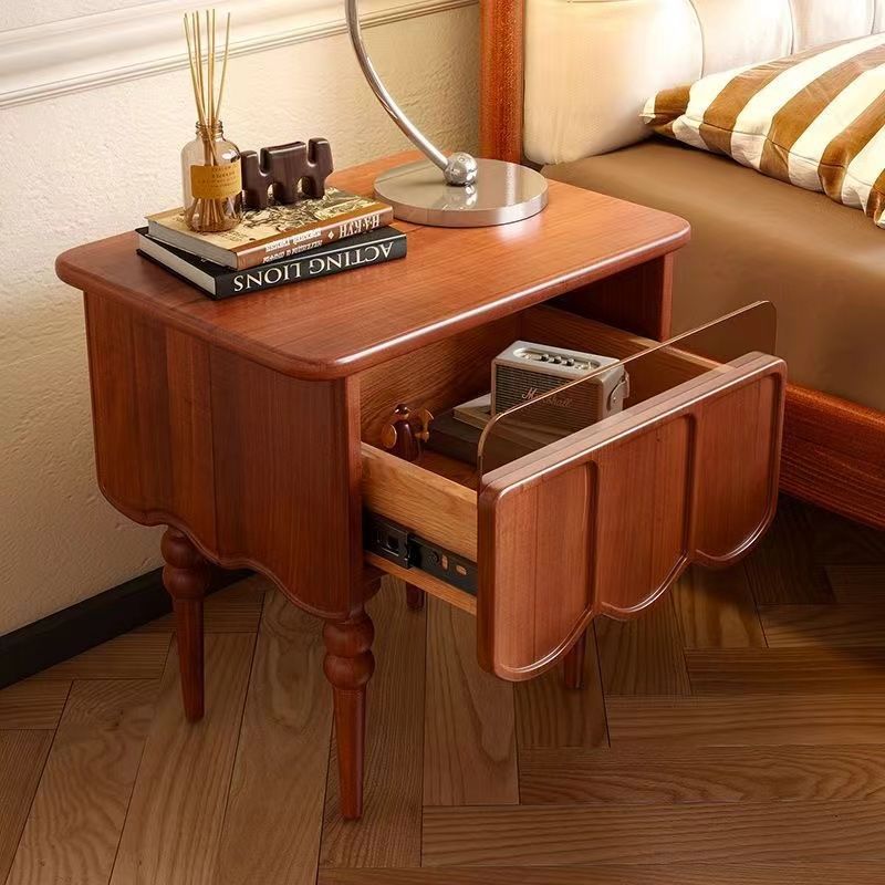 Traditional French Rectangular Solid Wood Top Nightstand Storage Drawer For Bedroom