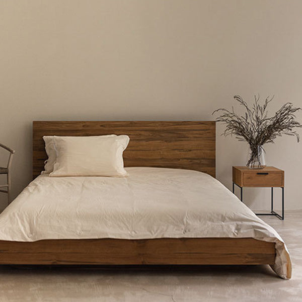 Traditional Japanese Solid Wood Iron Base Rectangular Nightstand 1-Drawer For Bedroom